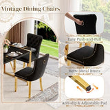 Black Dining Table Set for 4, 55" Black Glossy Top with Gold Metal Legs, Modern Dining Table Set for 4 & Velvet Tufted Chair with Nailhead Trim, Luxry Kitchen Table Set Ideal for Dining Room,APT Iopirbu