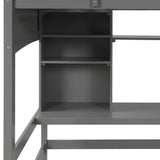 Merax Twin Size Grey Loft Bed with Desk and Shelves - Solid Pine Wood Frame Merax