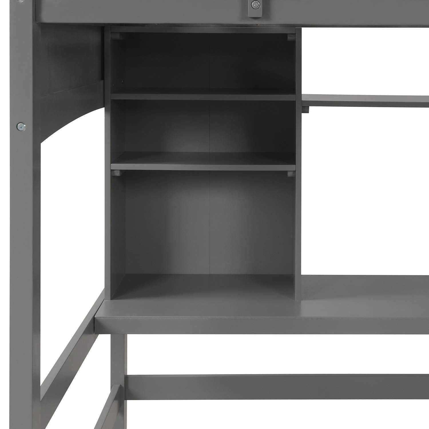 Merax Twin Size Grey Loft Bed with Desk and Shelves - Solid Pine Wood Frame - WoodArtSupply