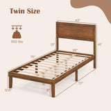 Giantex Wood Twin Bed Frames with Headboard, Mid Century Modern Platform Bed Twin Size with Solid Wood Legs & Wooden Slat Support, Easy Assembly, No Box Spring Needed, Walnut Giantex
