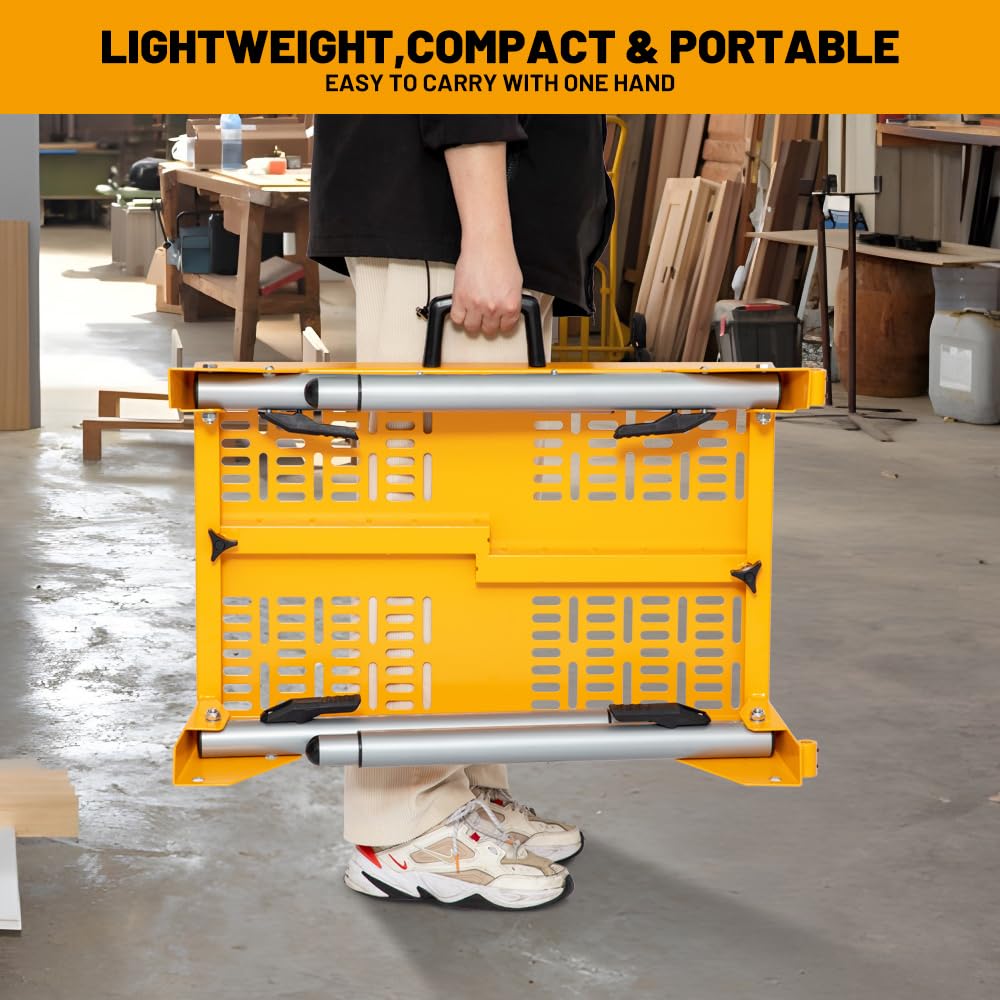 Yeeoy Miter Saw Stand, Heavy Duty Folding Miter Saw Stand with Roller Mounting Bars, Height Adjustable, Collapsible and Portable, Yellow. Yeeoy