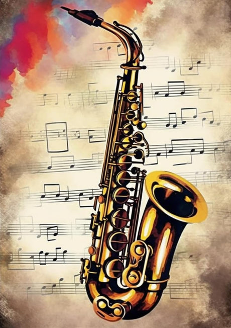 Diamond Art Painting Vintage Music Note Retro Musical Music Studio Saxophone Kit for Adults Diamond Art Painting by Number Kits Gem Art Wall Home Decor(Canvas 11.8 x15.8inch) Generic