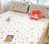 100% Cotton Fitted Sheet with Elastic Band +2pc Pillowcases Orange Fruit Print Double Queen Cal-King Size Mattress Cover for Girls Boys B99A (Queen (U.S. Standard)) Generic