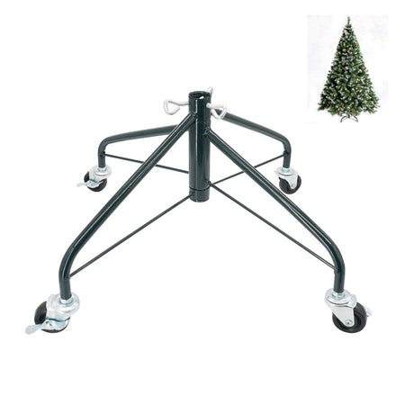 ELFJOY Christmas Tree Stand with Swivel Caster Wheels for 3-7ft. Artificial Tree Base 17inch, Christmas tree iron stand, 7/8inch inner diameter, Movable Tree Base, Green Tree Stand (Green) ELFJOY
