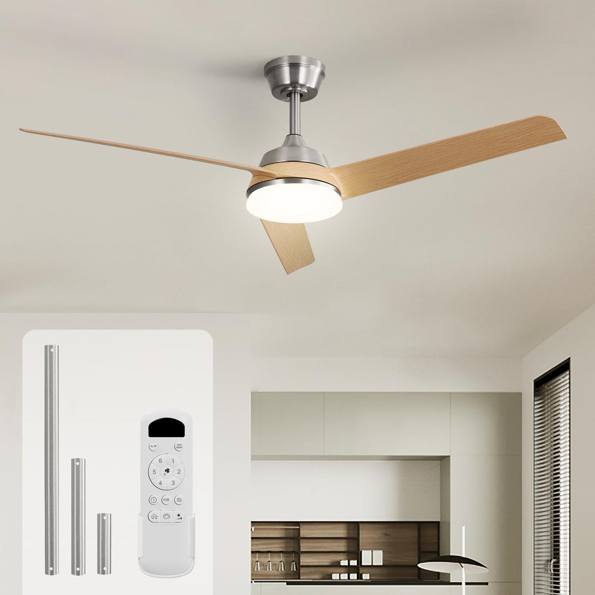 Sofucor 52 Inch Ceiling Fans with Lights and Remote, Modern Flush Mount Low Profile Ceiling Fan for Bedroom Indoor Outdoor, Noiseless Reversible LED Ceiling Fans, Strong Airflow 7000CFM, 3 Blades Sofucor