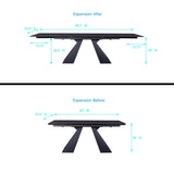 TimesGate Expandable Dining Table for 8-12 Seat, Flexible Stretch, Tabletop Made from Rock Plate and Tempered Glass, Solid Carbon Steel Base, 35.4" D x 94.5" W x 30" H, Dark Grey TimesGate