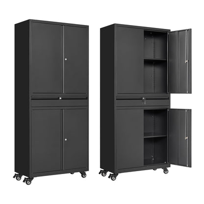 ZAOUS Metal Storage Cabinet, Heavy Duty Garage Cabinet on Wheels, 72'' Tall Storage Cabinets Tool Cabinet with Doors and Shelves for Home Office Utility Room, Black - WoodArtSupply