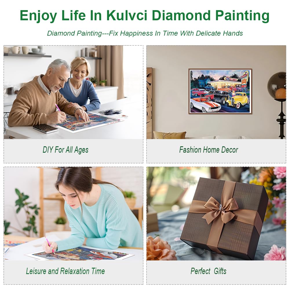 Kulvci Car Diamond Painting Kits for Adults, Diamond Art Kits for Beginners, 5D DIY Full Drill Gem Craft for Home Decor Gift 16x12inch Kulvci