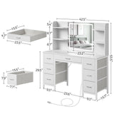 Rolanstar Vanity Desk with Lighted Mirror & Power Outlet, Makeup Vanity with 7 Fabric Drawers, 6 Storage Shelves & 3 Lighting Modes, Dressing Table for Bedroom, Girls, Women, White Rolanstar