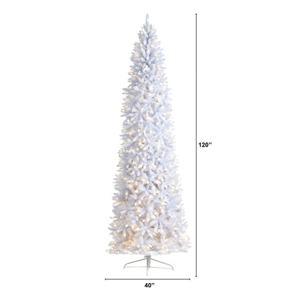 Nearly Natural 10ft. Slim White Artificial Christmas Tree with 800 Warm White LED Lights and 2420 Bendable Branches