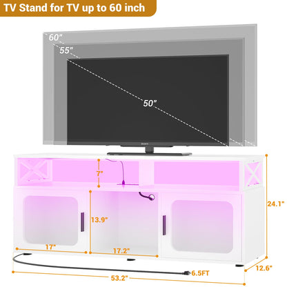 Aheaplus TV Stand for 55 60 Inch TV, Entertainment Center with LED Light & Charging Station, TV Console Table, Large Media Console Cabinet w/Soundbar Shelf, Cord Holes, for Living Room, Bedro - WoodArtSupply