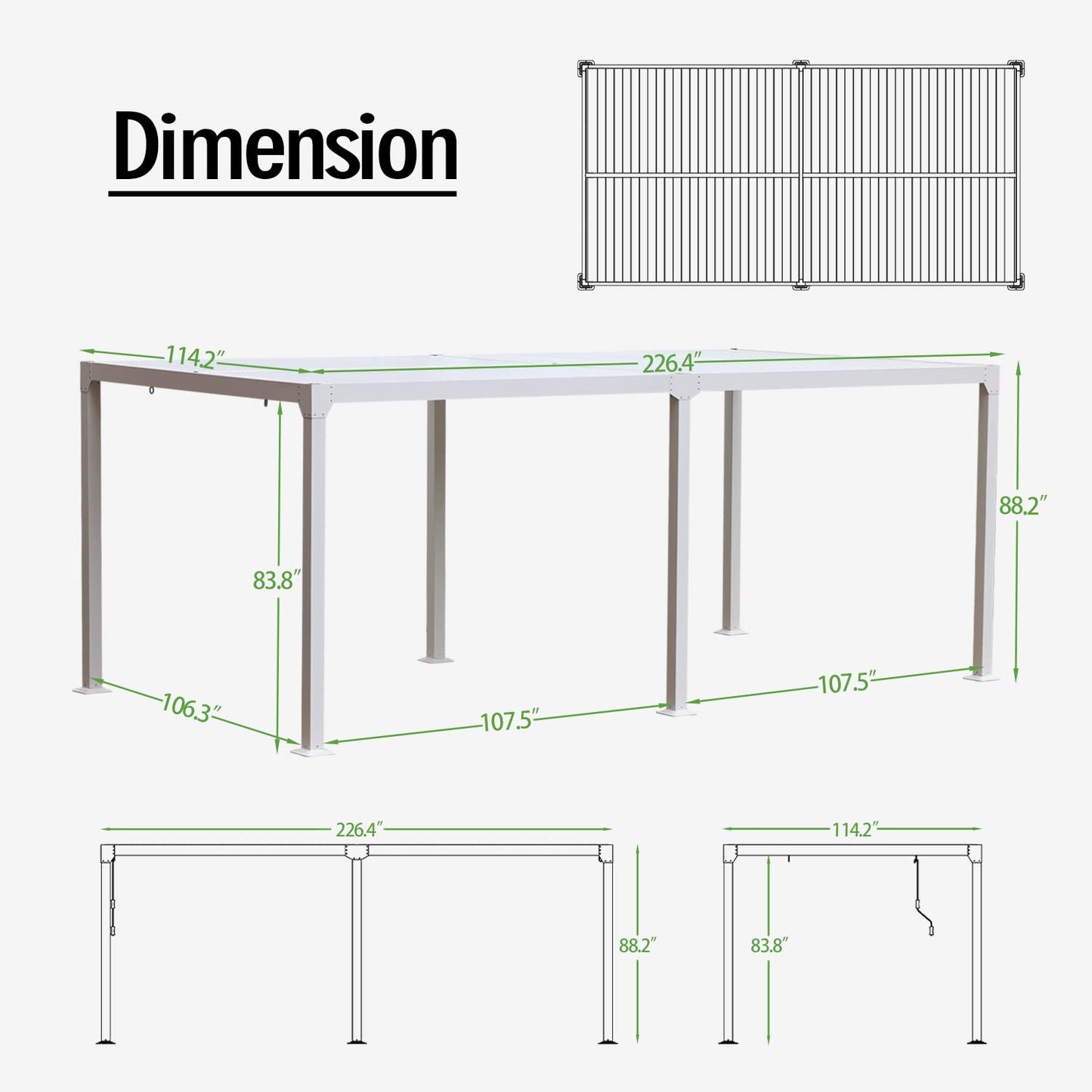 Aoodor Patio 20 x 10 FT Louvered Aluminum Pergola, Outdoor Gazebo with Adustable Hardtop, for Lawn and Garden - White