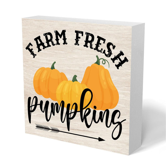 Vintage Pumpkin Fall Wooden Box Sign Funny Fall Decor Desk Decor Fall Decorations for Home Farmhouse Kitchen Table Centerpieces Shelf Rustic Plaque Block Sign Decorative Thanksgiving Autumn D - WoodArtSupply