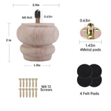 Txcucc 2 Inch Wooden Unfinished Bun Feet for Dresser Legs Couch Sofa Cabinet Ottoman DIY Replacement Wood Furniture Legs Set of 4 M8 Bolt Screw in (2”) Txcucc
