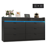 WLIVE 9 Drawer Led Dresser for Bedroom, 58.35'' Black Wood Dresser Storage Organizer with Power Outlets for 65'' TV, Dressers with Open Shelves, Chest of Drawers for Closet, Living Room WLIVE