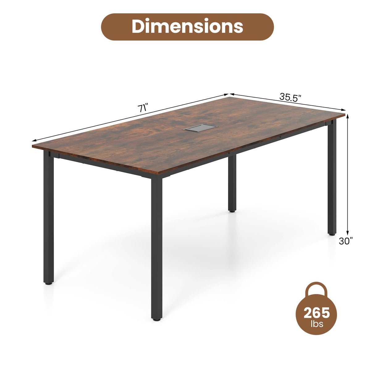 Giantex 6 FT Conference Table for 8-10 People, Modern 71" L x 35.5" W Large Meeting Table with Metal Frames, Rectangle Conference Room Table with Cable Grommet for Office, Boardroom, Rustic Brown Giantex
