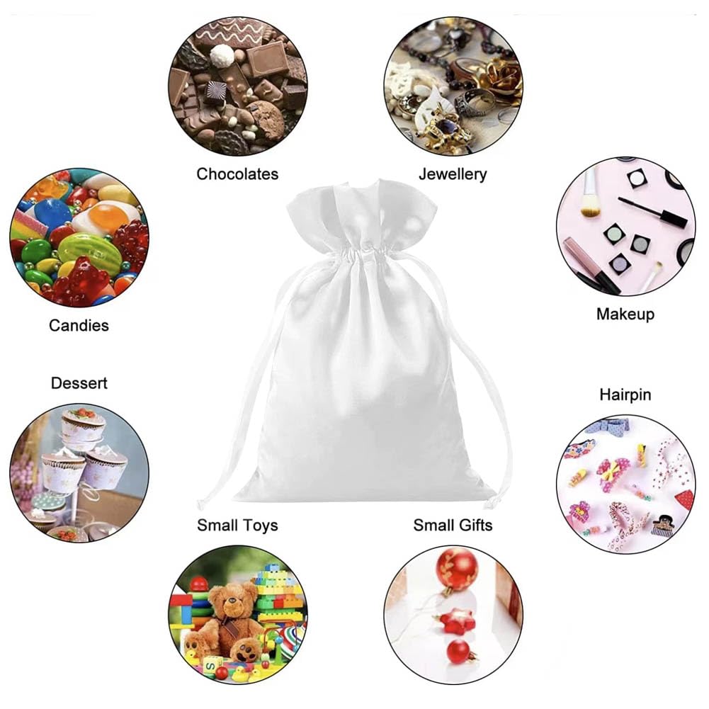 ZUYYON 24 Pcs Sublimation Blank Small Drawstring Bags 4x6 Inch Satin White Gift Bags Reusable Heat Press Goodies Pouch Sachet for Wedding Party Favors