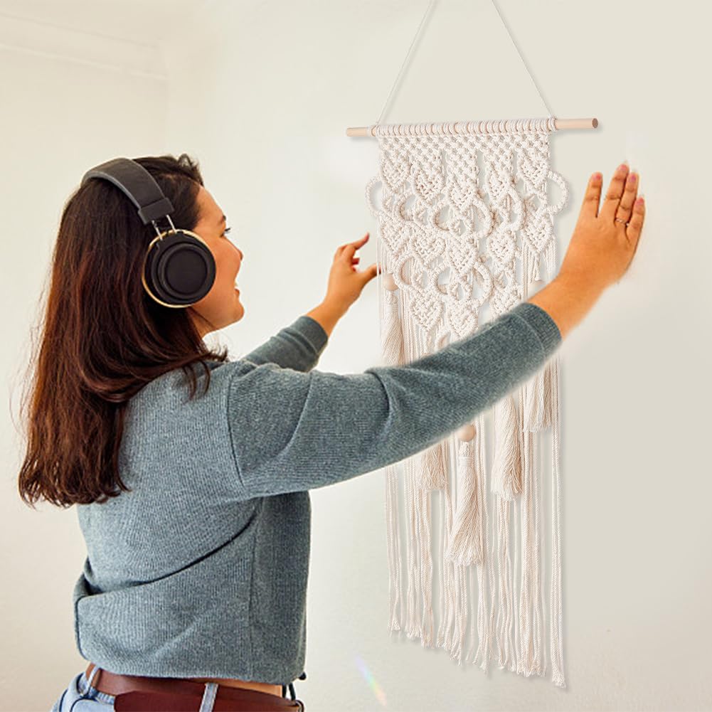 FREEBLOSS DIY Macrame Kit for Adults Beginners Bohemian Macrame Wall Hanging Ornament Creative Boho Macrame Wall Art Macrame Tapestry Gift for Mom Girls FREEBLOSS