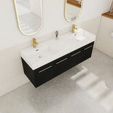 60" Black Wall Mounted Bathroom Vanity with Double Sink, High End Floating Vanity 4 Door Bathroom Cabinet with Thicken Edge Resin Sink,60 Inch Large Wood Bathroom Vanity with Gold Handle Goujxcy
