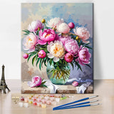 Paint by Numbers Kit for Adults & Adult Paint by Number - Blooming Pink Peonies Botanical Canvas Art, Beginner Floral DIY Painting, Relaxing Arts and Crafts Kit(16x20 Inch) TUMOVO