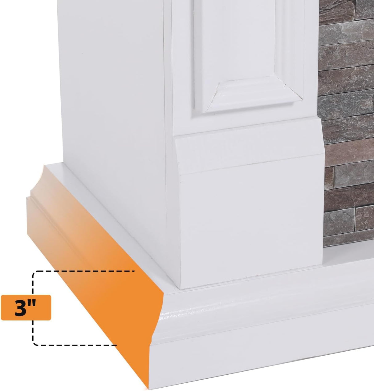 Naice 44" Electric Fireplace Mantel, Farmhouse TV Stand with Electric Fireplace Heater, Stacked Stone Surround and Remote Control 3D Realistic Flame, White Fireplace for Living Room Bedroom Naice