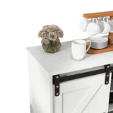 Panana Sliding Barn Door Buffet Sideboard Storage Cabinet Coffee Bar Kitchen Farmhouse Style (White) Panana
