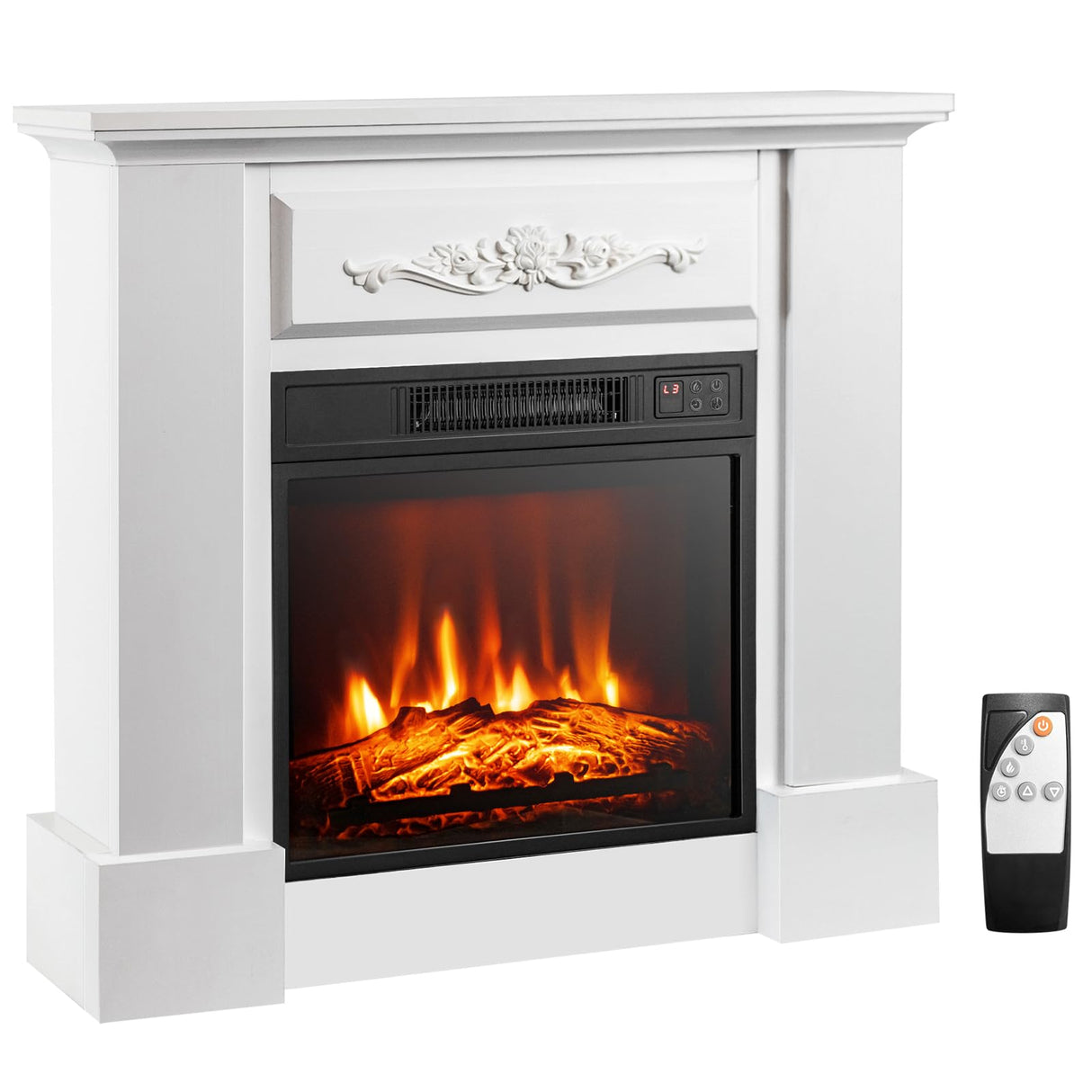 ORALNER 32” Electric Fireplace with Mantel, Package Wooden Firebox Surround Freestanding Fireplace Insert Heater w/ 3 Flame Effects, Remote & 6H Timer, Overheat Protection, 1400W (White) ORALNER