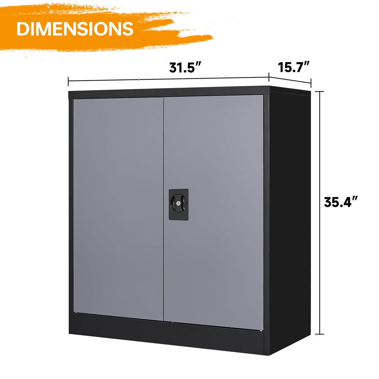 STANI Metal Storage Cabinet with 2 Adjustable Shelves, Steel Counter Cabinet with Lockable Doors for Home Office Warehouse Garage (Black Grey, 36" H-Style 2) STANI