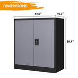 STANI Metal Storage Cabinet with 2 Adjustable Shelves, Steel Counter Cabinet with Lockable Doors for Home Office Warehouse Garage (Black Grey, 36" H-Style 2) STANI