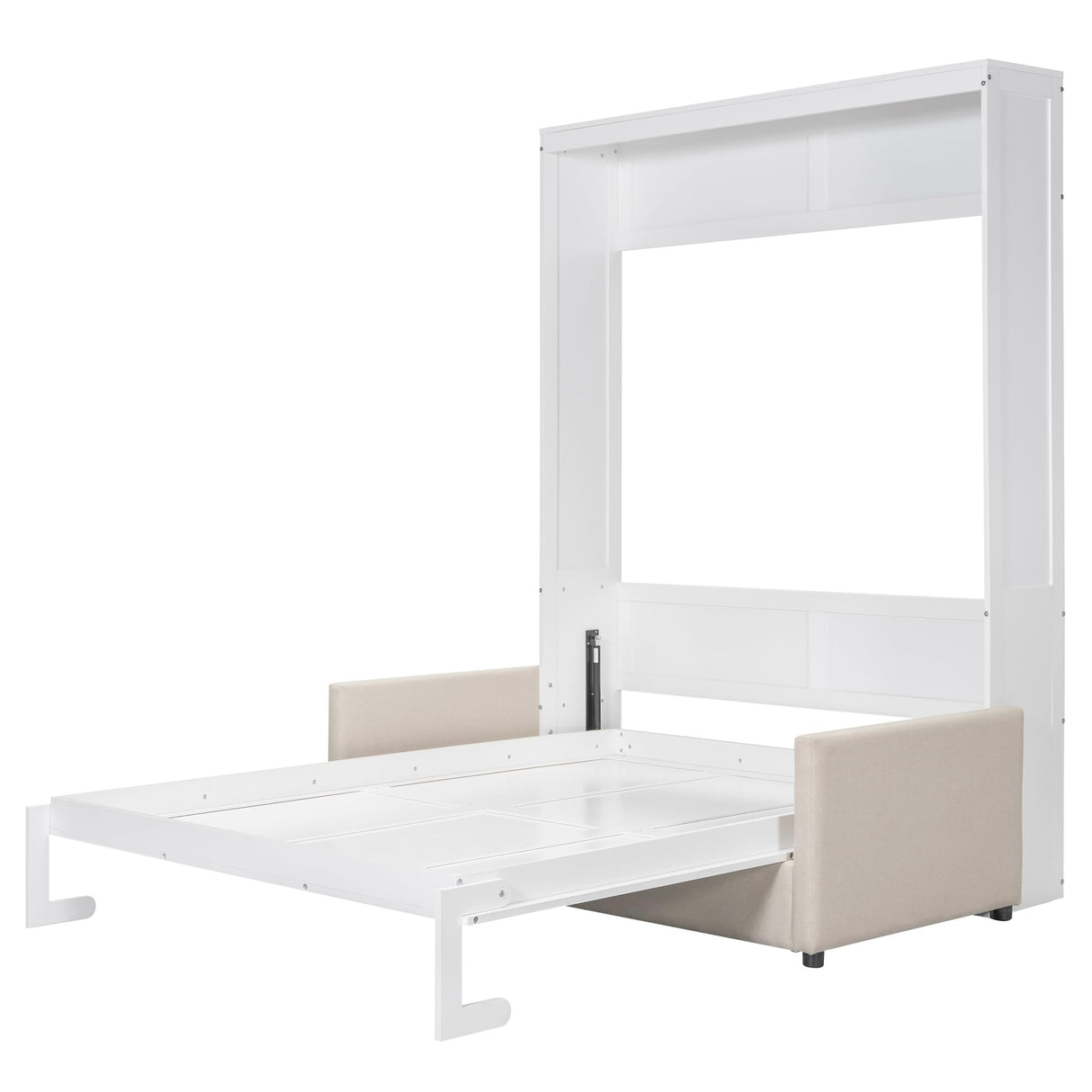 LZ LEISURE ZONE Queen Size Murphy Bed, Wooden Queen Murphy Wall Bed with Cushion and Sofa, for Home Office or Small Room, White LZ LEISURE ZONE