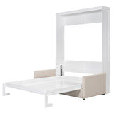 LZ LEISURE ZONE Queen Size Murphy Bed, Wooden Queen Murphy Wall Bed with Cushion and Sofa, for Home Office or Small Room, White LZ LEISURE ZONE