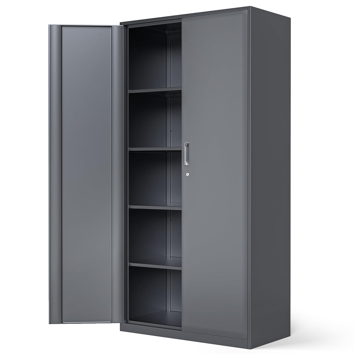 Athena Collection 72" Metal Storage Cabinet, 6 Tier Storage Cabinet with Hanging Rod and Removable Shelves, Lockable Tall Cabinet Tool Storage Unit Cabinet for Office Bedroom Garage, Gray Athena Collection