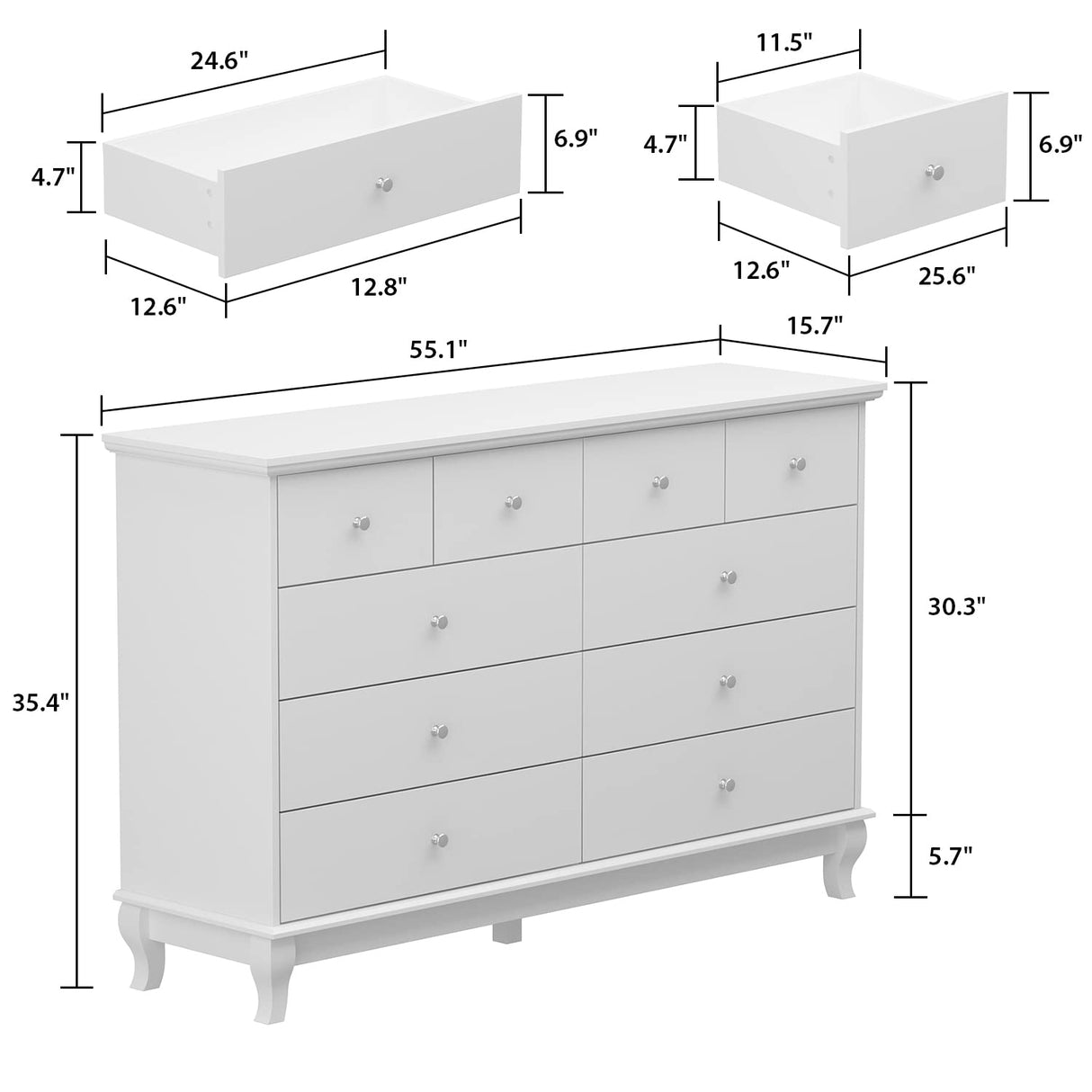 Hitow 10 Drawer Double Dresser for Bedroom, Traditional Dresser Chest with Wide Drawers and Metal Handles, Wood Storage Chest of Drawers for Closet Hitow
