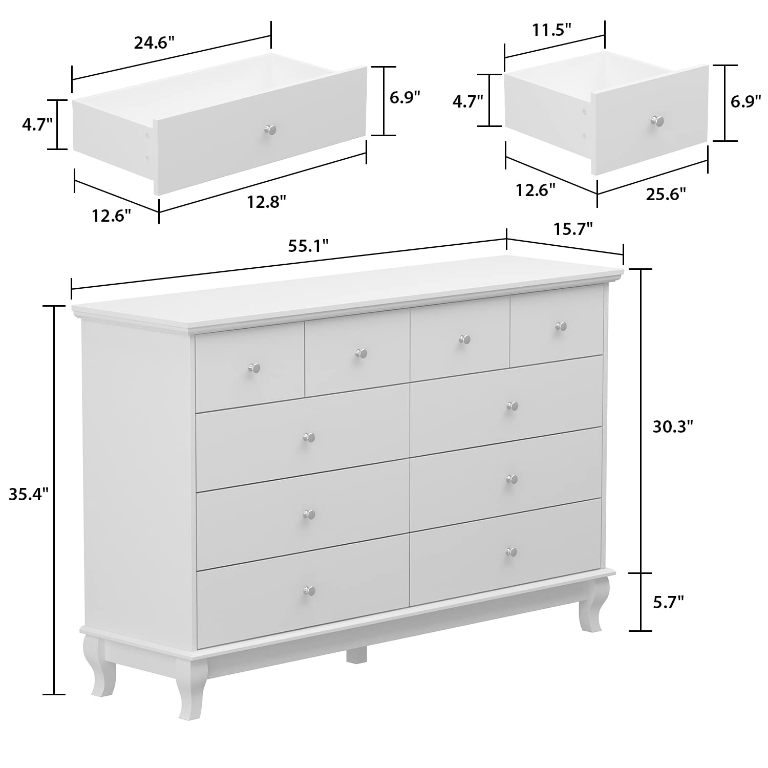 Hitow 10 Drawer Double Dresser for Bedroom, Traditional Dresser Chest with Wide Drawers and Metal Handles, Wood Storage Chest of Drawers for Closet - WoodArtSupply