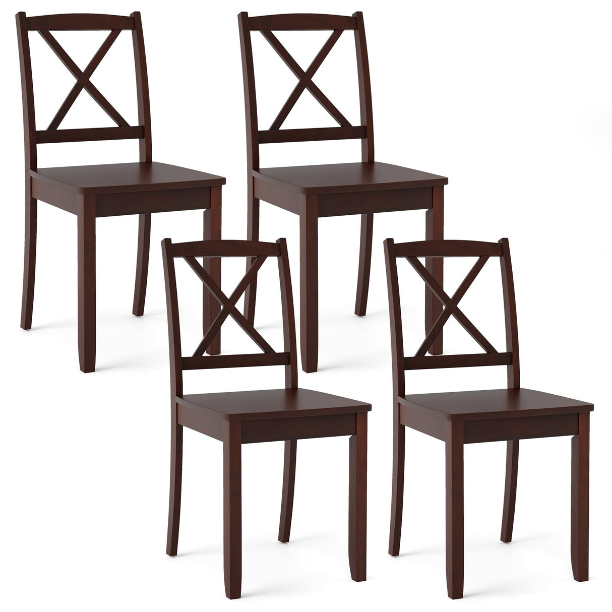 Giantex Wood Dining Chairs Set of 4, Armless Kitchen Chairs w/Rubber Wood Legs & Curved Backrest, Farmhouse Cross Back Diner Chairs, Wooden Side Chairs for Home Dining Room, Load 400 LBS, Brown Giantex