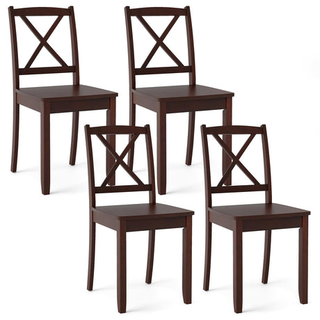 Giantex Wood Dining Chairs Set of 4, Armless Kitchen Chairs w/Rubber Wood Legs & Curved Backrest, Farmhouse Cross Back Diner Chairs, Wooden Side Chairs for Home Dining Room, Load 400 LBS, Brown Giantex