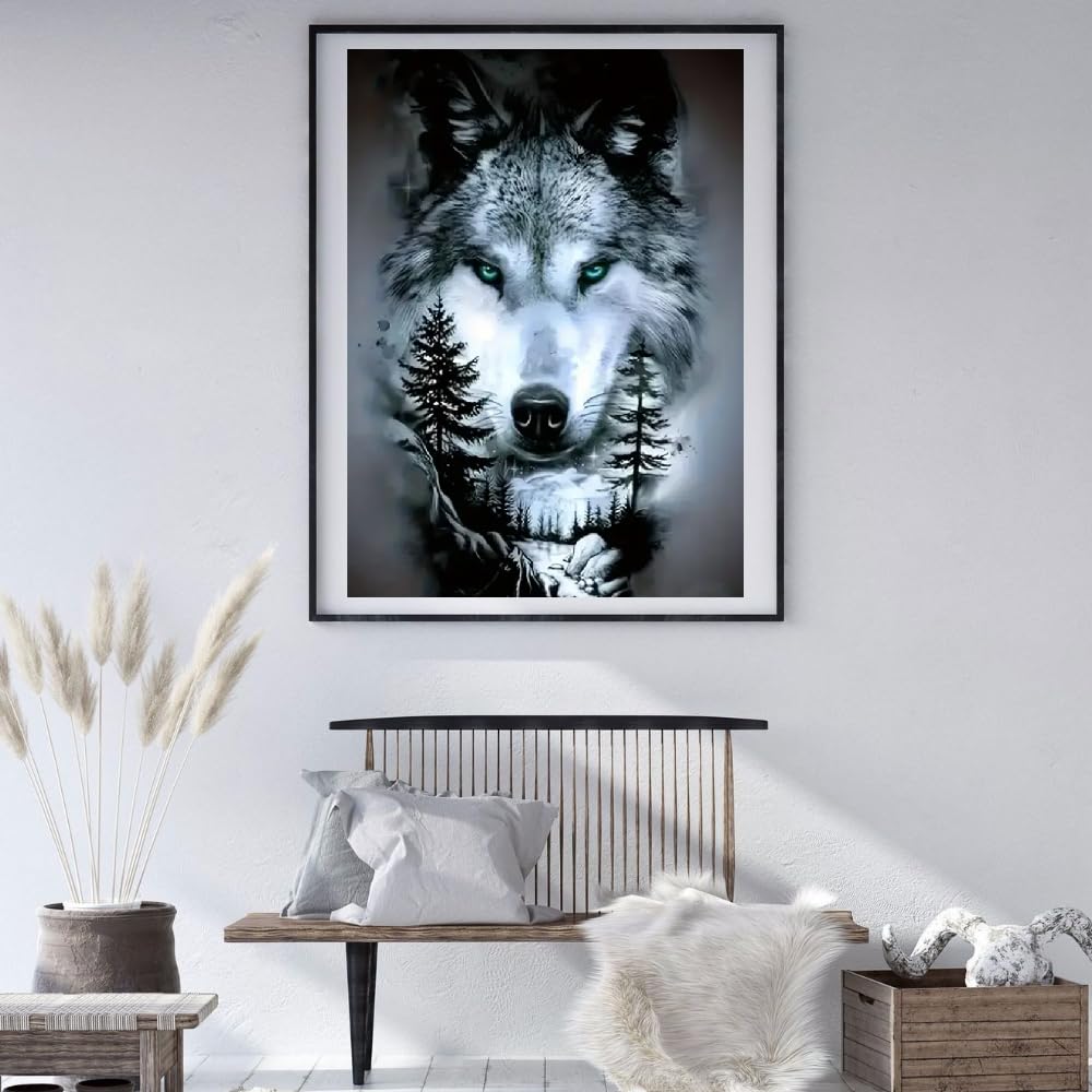 MOMDEDP Wolf Diamond Art Kits for Adults,DIY Animal Diamond Painting Kits for Adults Beginners,5D Full Drill Diamond Dots with Diamond Gem Art and Crafts for Home Wall Decor 12x16inch MOMDEDP
