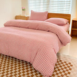 NSNLGSGC Red Gingham Duvet Cover Set King, Grid Simple Geometric Square Pattern Comforter Cover,Soft Plaid Washed Microfiber Bedding Cover(3PCS,King) NSNLGSGC