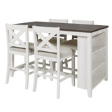 5 Pieces Counter Height Wooden Bar Table Set with 3-Tier Shelf and 4 Chairs, Rustic Farmhouse Dining Table Set for 4, White Harper & Bright Designs
