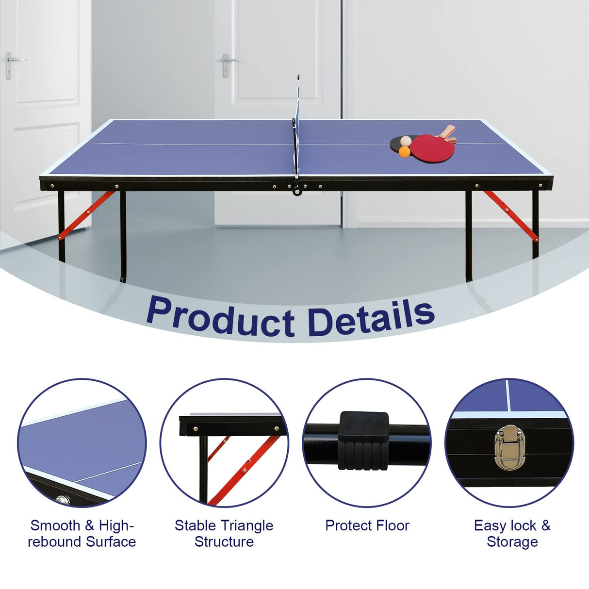 HooKung Table Tennis Table Ping-Pong Tables Set - 100 Preassembled Foldable & Portable Ping Pong Family Game Tables for Outdoor Indoor HooKung