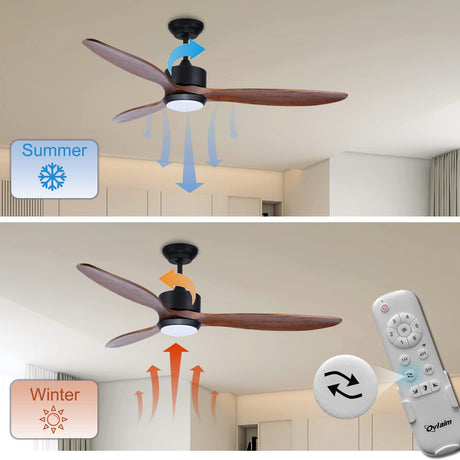 Ovlaim 52 Inch Solid Walnut Wood Ceiling Fans with Lights Remote Control, 3 Blade Propeller Smart Ceiling Fan for Bedroom Living Room Indoor Outdoor, ETL Listed High CFM Quiet DC Motor Ovlaim