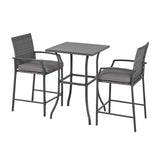 JOIVI 3 Piece Patio Bar Set, Outdoor Wicker Counter Height Bar Stools and Wood Top Table Set for 2 People, Bar Height Table Bistro Set with 2 Bar Chairs and Cushions for Backyard, Balcony JOIVI
