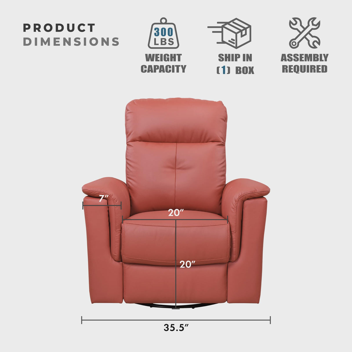 Lexicon Swivel Glider Recliner Chair, Comfy Nursery Glider, Top Grain Leather Match Recliner, Manual Reclining Chair for Living Room/Office/Apartment, Red Lexicon