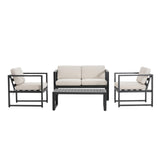 Christopher Knight Home Tundr Outdoor 4 Seater Chat Set with Coffee Table, Patio Conversation Sets, Sectional Aluminum Furniture Set with Cushions, 2 Chairs and Loveseat Set, Black Finish + Beige Christopher Knight Home