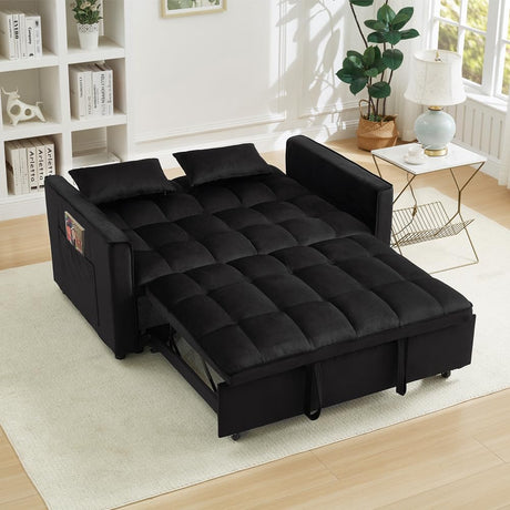 SUNPOKUILN Convertible Loveseat Sleeper Sofa Bed for Small Spaces, 3-in-1 Pull-Out Couch with Modern Design (Black) SUNPOKUILN