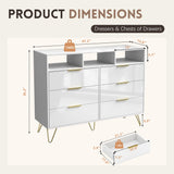 Furnivado Dresser for Bedroom, 6 Drawer Dresser with Led Lights, Modern White Dresser with 3 Open Shelves, Wood Wide Chest of Drawers Storage Organizer, White Dresser with Led Lights Furnivado