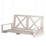 Mjkone Singe Porch Swing | Heavy Duty Out Door Porch Swing with Water Proof Layer | Wooden Proch Swing with Erosion Resist Polyster | Modern Swing Bench (Solid Wood, Double Cross) Mjkone