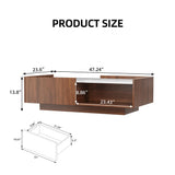 Mid Century Modern Coffee Table, 47.2" LED Rectangle Accent Center Table with 2 Sliding Drawers and Open Display Shelf for Living Room, (Walnut Grain and High Glossy White Marble Color Top Plate) Svimi