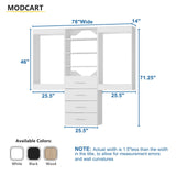 MODCART Modular Closet System, 78" Wide Closet Organizer System with Hanging and Drawers, Wood Tower Closet Storage for Walk In Closets, Wall Mounted Wardrobe Organizer Kit System, Bedroom, White MODCART