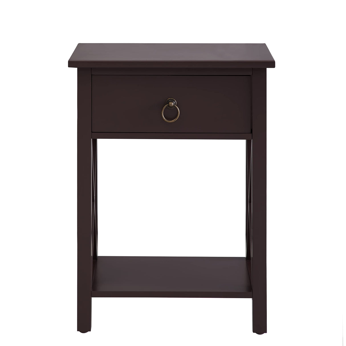 Naomi Home Eily Small Night Stand, Bedside Table with Drawers and Shelf, Sleek Bedroom Nightstand with X-Design for Small Spaces, Offices, Living Rooms - Espresso Naomi Home